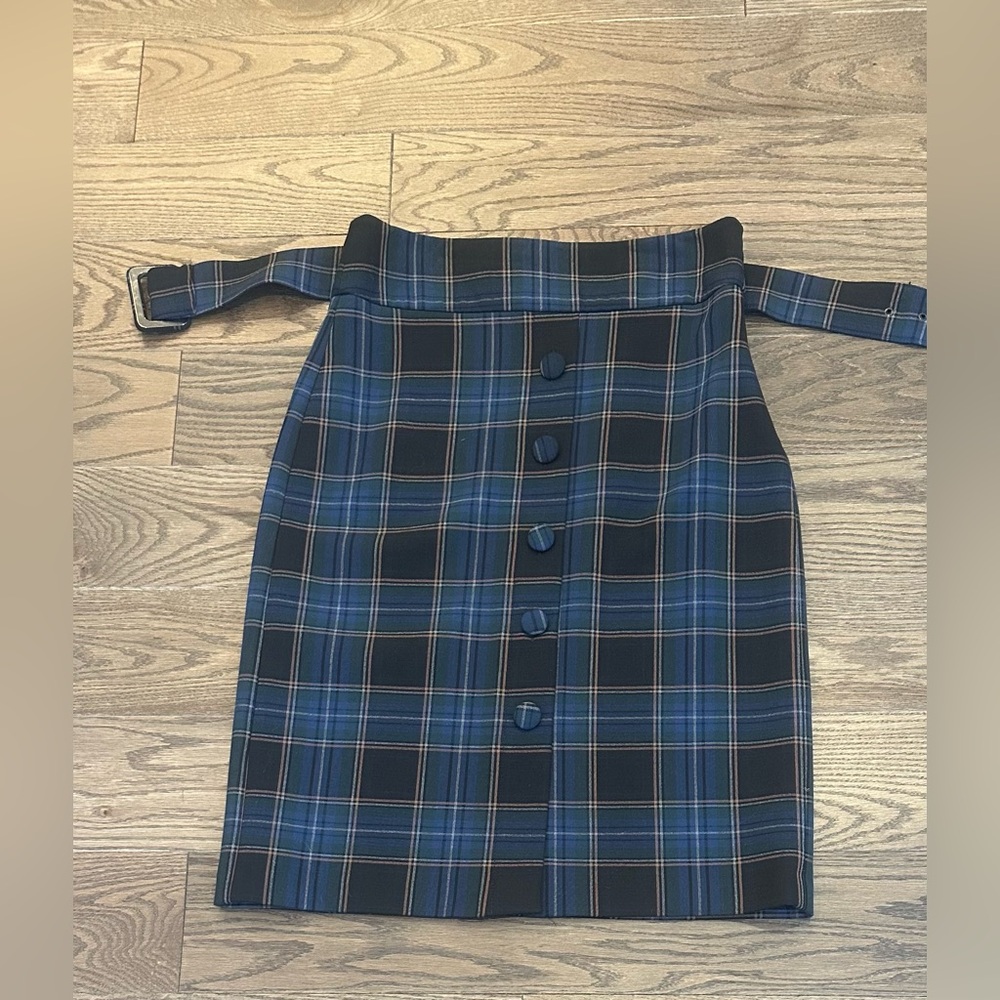 Maeve Anthropologie Plaid Skirt Size 6 NWT Belted Menswear Midi - Picture 3 of 8